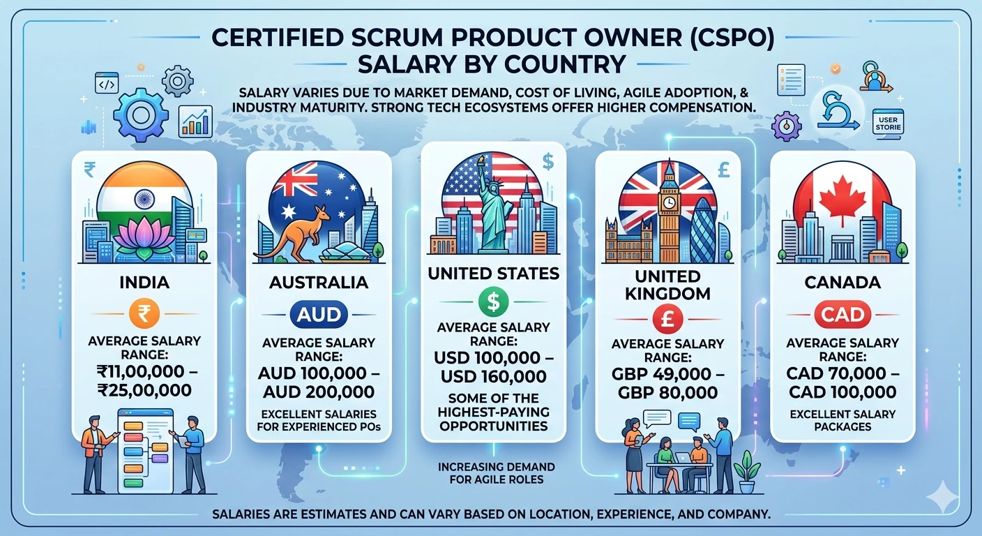 Certified Scrum Product Owner Salary Discover Certified Scrum Product Owner salary trends in 2026, including average CSPO salaries by country, role, experience, and top hiring industries.