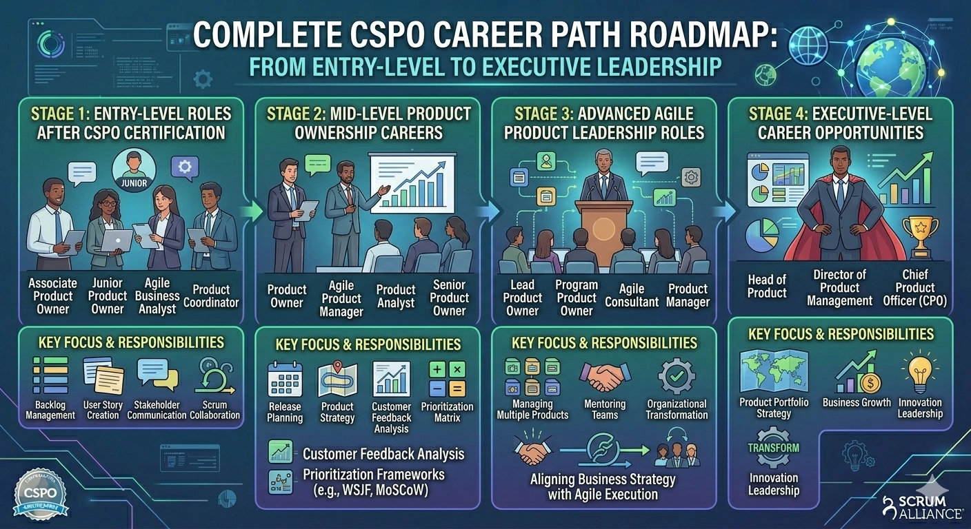 CSPO Career Path Explore the CSPO Career Path in 2026, including Product Owner roles, salary growth, career opportunities, skills, and leadership advancement.